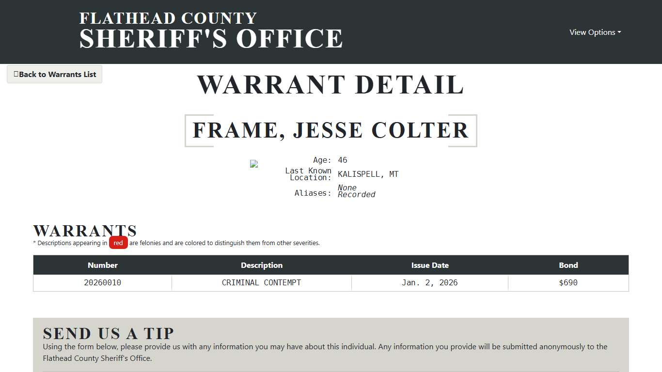 FC Sheriff's Office - Warrant Detail