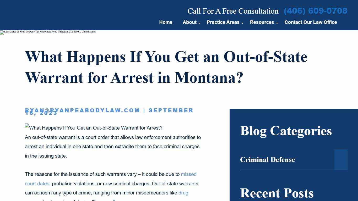 What Happens If You Get an Out-of-State Warrant for Arrest in Montana? - Peabody Law PLLC